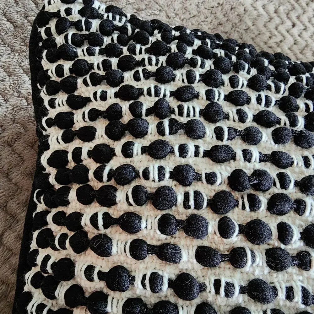 Magnolia Home Ruth Throw Pillow Black White Slub Crochet Bobble Knit 19x19 $70